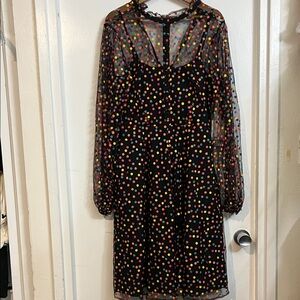 Unique Vintage Black Dress with Colorful Polka Dots